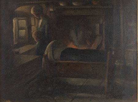 ITALO MUS<BR>Chatillon (AO) 1892 - 1967 St.Vincent (AO)<BR>"Interno di baita con figure"