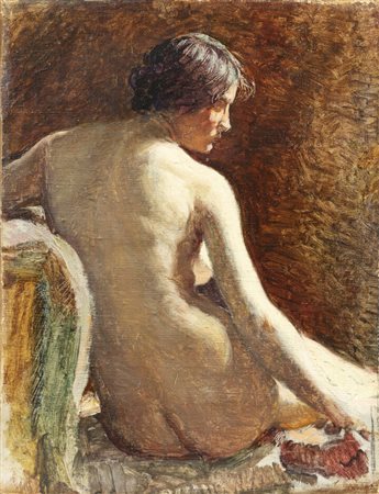 ANGELO MORBELLI<BR>Alessandria 1853 - 1919 Milano<BR>"Nudo femminile seduto" 1919 ca