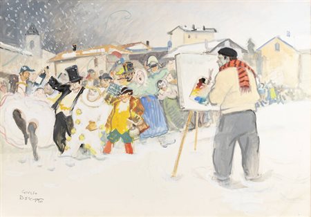 GIULIO BOETTO<BR>Torino 1894 - 1967<BR>"Autoritratto al Carnevale di Saluzzo"