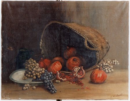 Calvet - Natura morta con cesto e frutta - Olio su tela cm.50x64,5 - XIX...