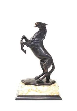 Cavallo rampante - Scultura in bronzo su base in marmo cm.17x24x40