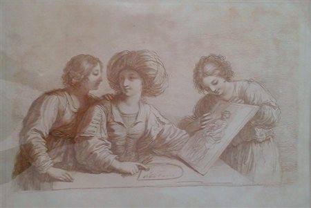 Da Guercino - F.Bartolozzi - La scuola di disegno - Acquaforte virata a...