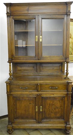 Credenza con alzata a montanti scanalati in legno dolce cm.114x53x230 - fine...