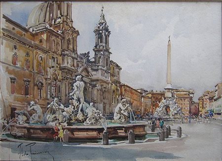 Aldo Raimondi - Piazza romana - Acquerello su carta cm.50x70 - firmato in...