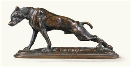 Emmanuel Fremiet - Cane che si distende - Scultura in bronzo cm.19x5,5x10 -...