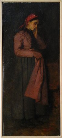 Francesco Ghittoni - La sorella del pittore 1880 circa - Olio su cartoncino...