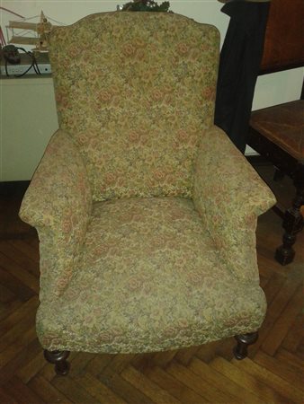 Poltrona da camera interamente rivestita in tessuto - gambe in noce XIX secolo