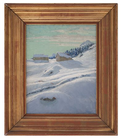 Camillo Besana Malesco (VB) 1887 - 1941 Neve in val Vigezzo Olio su tavola cm...