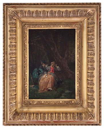 Carlo Pittara Torino 1835 - Rivara 1890 Confidenze Olio su tavola cm 25.5x16.5