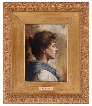 Modesto Faustini Brescia 1839 - Roma 1891 Donna di profilo olio su tavola cm...
