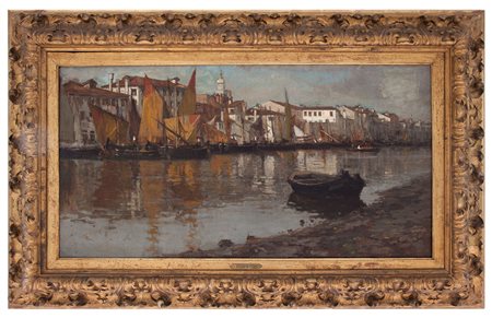 Pietro Fragiacomo Trieste 1856 - Venezia 1922 Chioggia, caseggiati e barche...