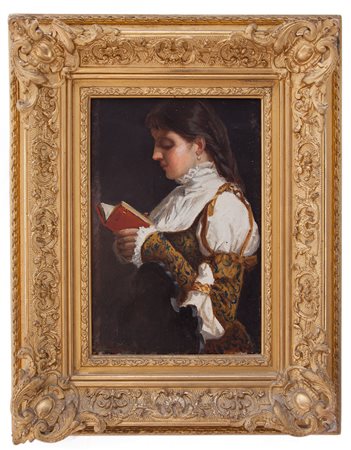 Giuseppe Muzzioli Modena 1854 – 1894 Leggendo olio su tela cm 27.5x18.5