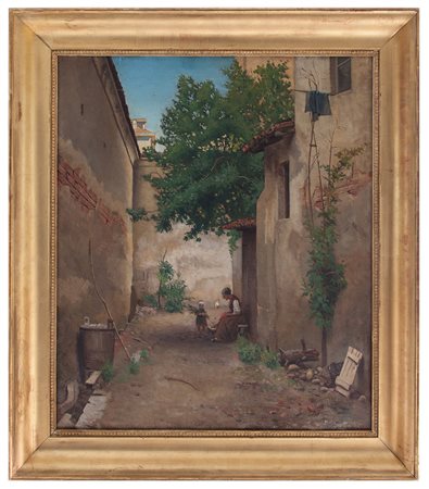 Guido Carmagnani Parma 1838 - Milano 1909 Pomeriggi in Cortile olio su tela...
