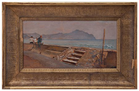 Edoardo Monteforte Polla 1849 - Napoli 1933 Lungomare di Genova olio su...