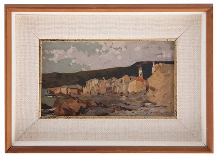 Luigi Lombardi Brescia 1853 - Darfo 1940 Veduta di Oneglia olio su tavoletta...