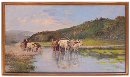 Raffaello Torre Lucca 1844 – 1927 Al guado cm 59.5x105.3