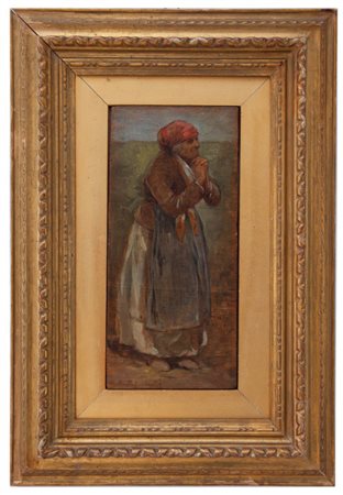 Raffaello Gambogi Livorno 1874 – 1943 L'emigrante olio su tavola cm 23x10.5