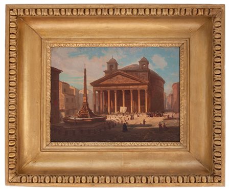 Ippolito Caffi Belluno 1809 - Lissa 1866 Il Pantheon a Roma olio su tela cm...