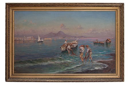 Giuseppe Giardello Napoli 1877 – 1920 Pescatori nel golfo di Napoli olio su...
