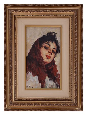 Nicola Biondi Capua 1866 - Napoli 1929 Fanciulla olio su tavola cm 29x17