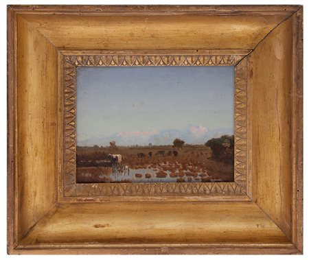 Francesco Lojacono Palermo 1838 – 1915 Pascolo Palermitano olio su cartone cm...
