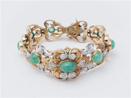 BRACCIALE-OROLOGIO CON SMERALDI E DIAMANTI en suite all'anello lotto 49. In...