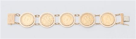 BRACCIALE CON STERLINE IN ORO 18K ad una fila di cinque sterline in oro...