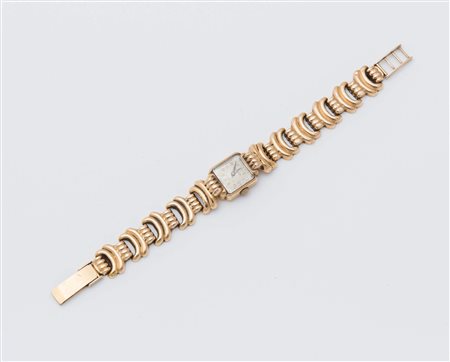 OROLOGIO PER SIGNORA IN ORO cassa carré in due corpi, quadrante con indici a...