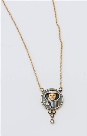 COLLANA IN ORO, DIAMANTI E SMALTI in oro giallo e bianco 18K, realizzata con...