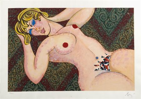 Enrico Baj (Milano, 1924 - 2003) D'Apres Modigliani Serigrafia a colori e...