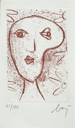 Enrico Baj (Milano, 1924 - 2003) Volto Litografia, mm. 140x92 (lastra), mm....