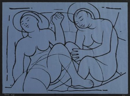 Felice Casorati (Novara, 1887 - Torino, 1963) Le mondine, 1962 Linoleum a...