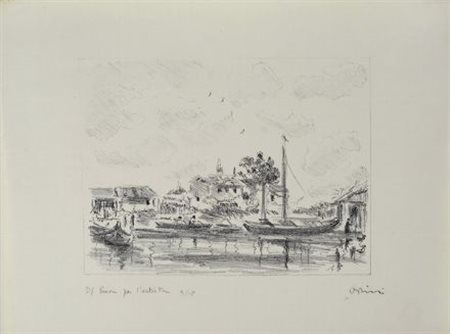 Filippo de Pisis (Ferrara, 1896 - Milano, 1956) Paesaggio lacustre con barca...