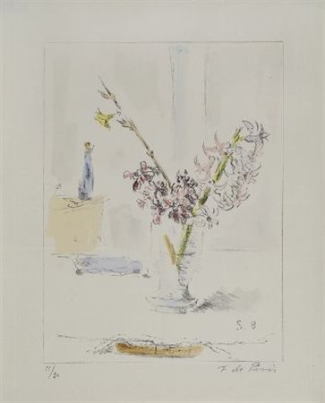 Filippo de Pisis (Ferrara, 1896 - Milano, 1956) Vaso con fiori Litografia,...