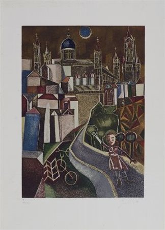 Franco Gentilini (Faenza, 1909 - Roma, 1981) Figura su sfondo cittadino...