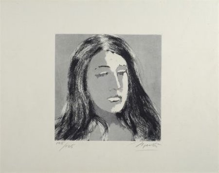 Giacomo Manzù (Bergamo, 1908 - Ardea, 1991) Volto femminile Litografia, mm....