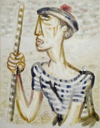 Giuseppe Migneco (Messina, 1908 - Milano, 1997) Figura China su carta...