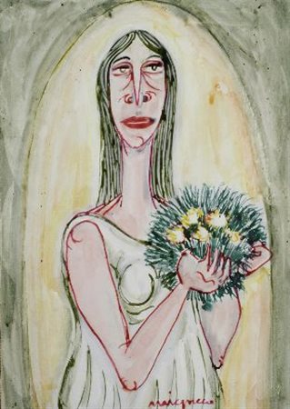 Giuseppe Migneco (Messina, 1908 - Milano, 1997) Figura Tecnica mista su carta...