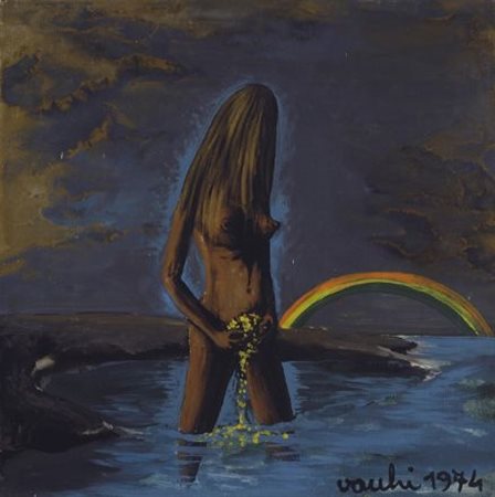 Sergio Vacchi (Castenaso, 1925) Figura solo per Lucia, 1974 Olio su tela, cm....