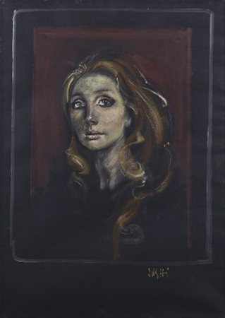 Alberto Sughi (Cesena, 1928 - Roma, 2012) Volto femminile Tecnica mista su...