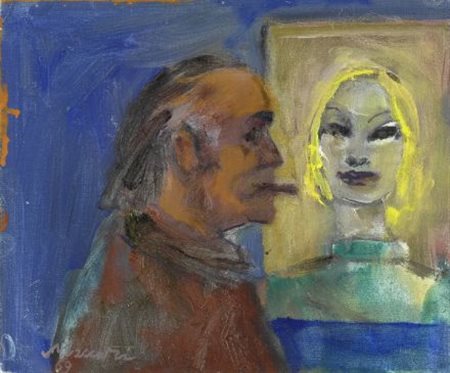 Mino Maccari (Siena, 1898 - Roma, 1989) Autoritratto con modella, 1969 Olio...