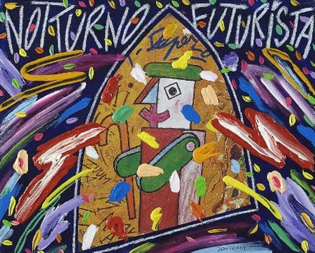 Bruno Donzelli (Napoli, 1941) Notturno futurista Olio e collage su tela, cm....