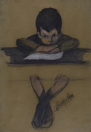 Lorenzo Viani (Viareggio, 1882 - Ostia, 1936) Bimbo che legge, (1920) Tecnica...