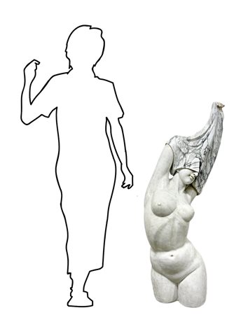 Scultura in marmo raffigurante donna che si spoglia, XX secolo. H 115 cm base...