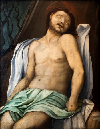 Olio su tavola raffigurante Cristo deposto. Cm 52x42, attribuito Carlo...