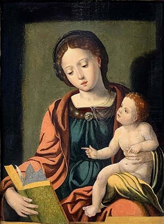 Olio su tavola raffigurante Madonna con libro, attribuito Aelst Pieter van o...
