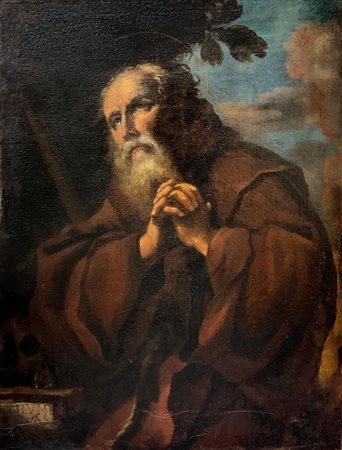 Dipinto ad olio su tela raffigurante San Francesco da Paola in preghiera,...
