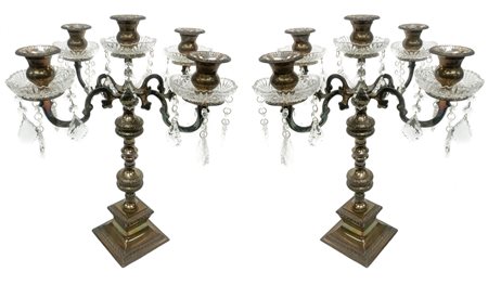 Coppia di candelieri in royal shieffiled (Inghilterra), cinque luci, XX...