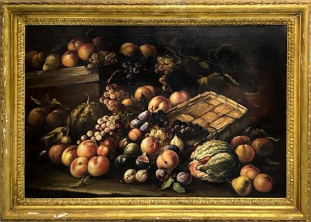 Olio su tela raffigurante natura morta con frutta, XIX secolo. Cm 70x100. In...