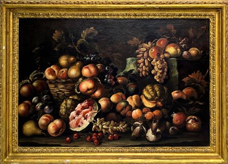 Olio su tela raffigurante natura morta con frutta, XIX secolo. Cm 70x100. In...